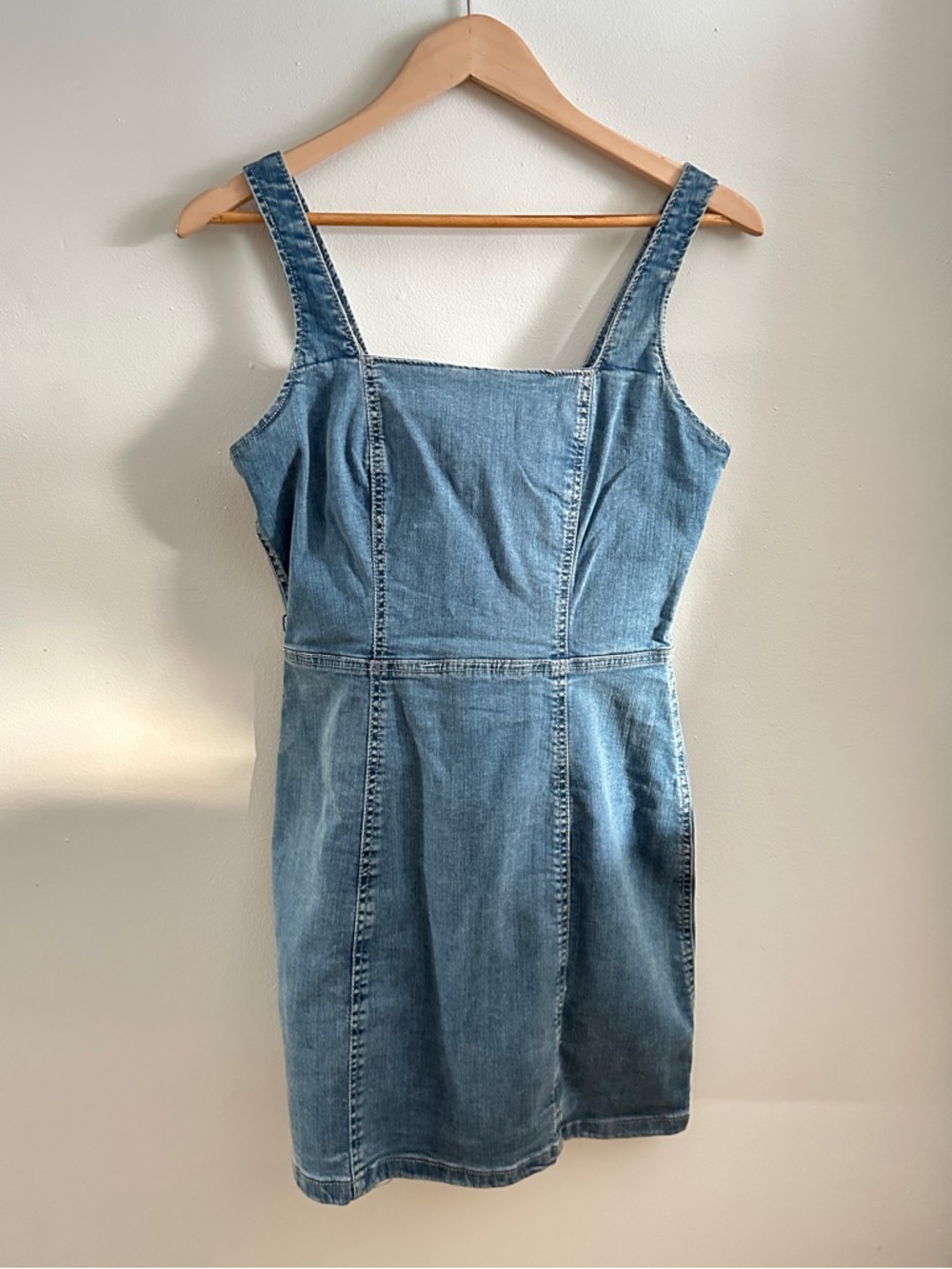 Denim Square Neck Mini Dress - Blue